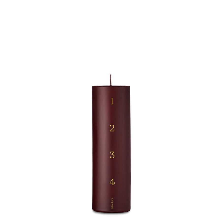 Ester & Erik - Kalenderljus 1 2 3 4 Mörk Vinröd 20 cm
