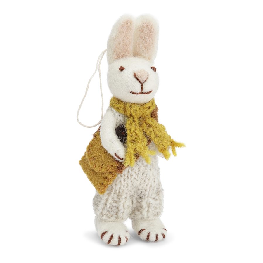 Gry & Sif - White Bunny with Ochre Scarf and Grey Pants