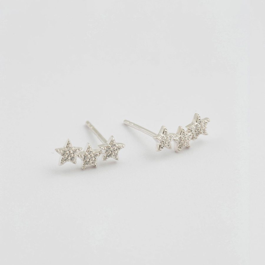 Syster P - Örhänge Snap Triple Star Stone Silver Crystal