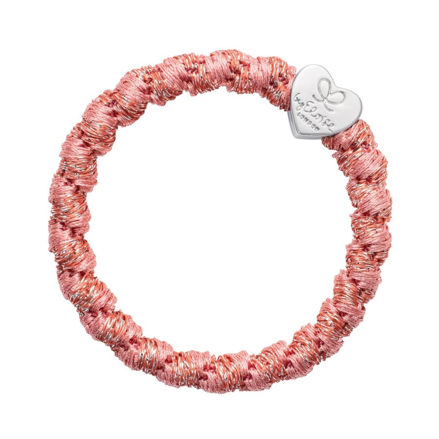 ByEloise London - Woven Silver Heart Flamingo Pink