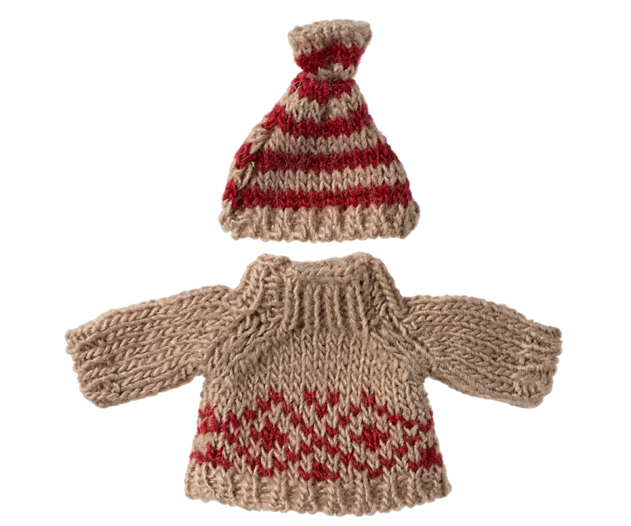 Maileg - Knitted sweater and hat, Mum mouse