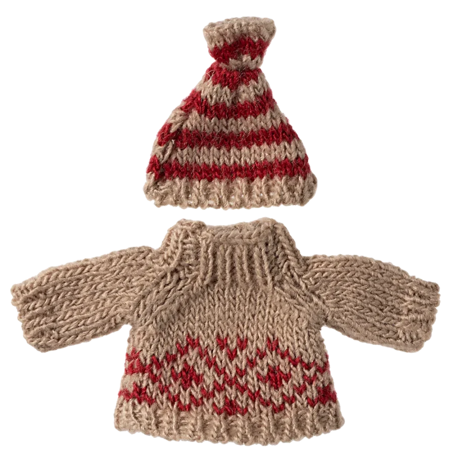 Maileg - Knitted sweater and hat, Mum mouse
