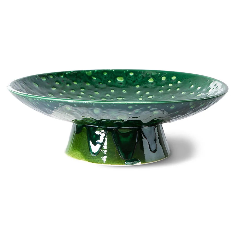 HKLIVING – The emeralds Ceramic Bowl on Base L Dripping Green