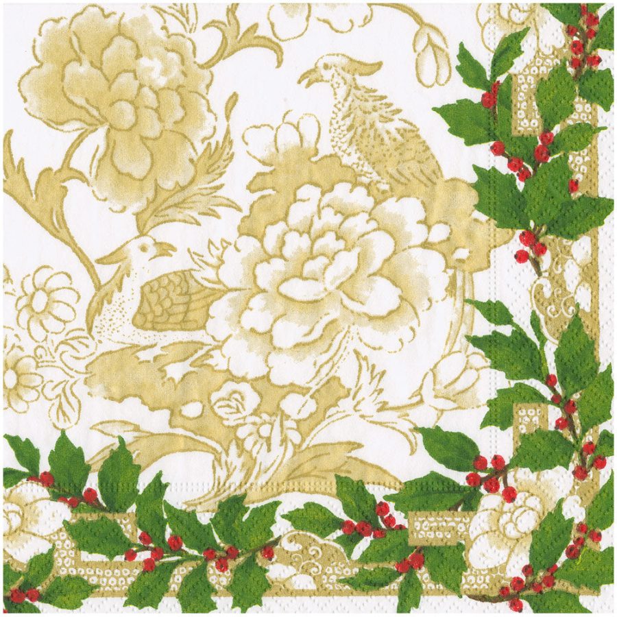 Caspari - Holly Ceramic Ivory & Gold, 40 x 40 cm