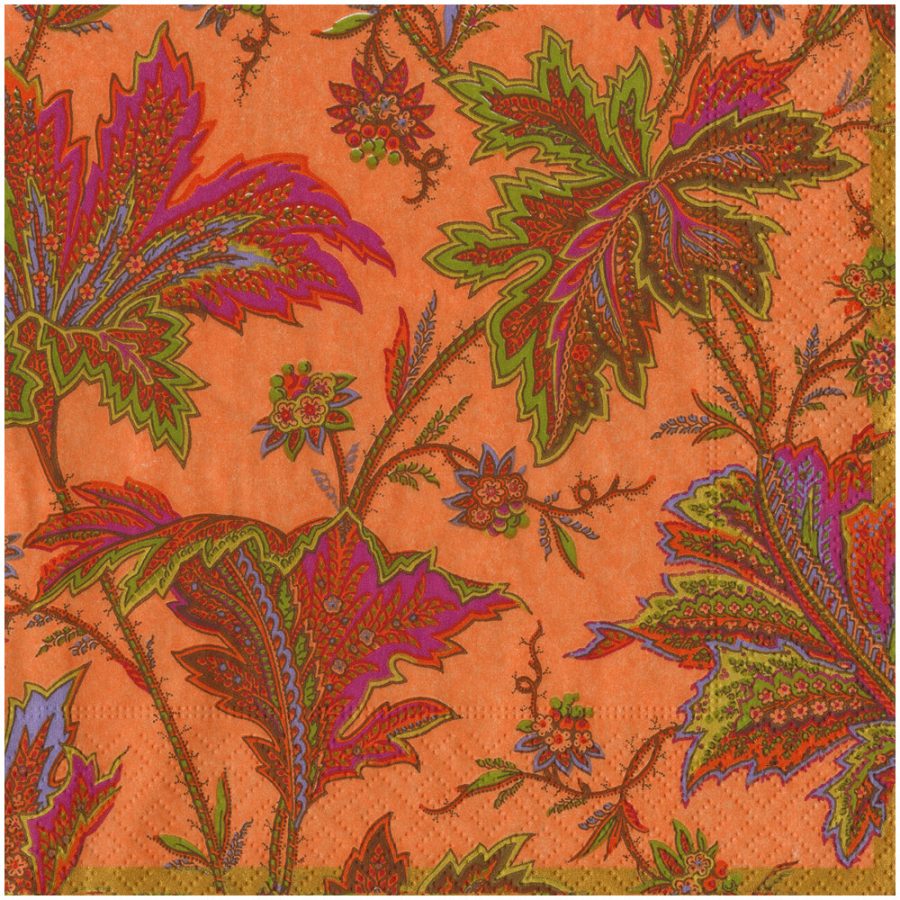 Caspari - Paisley Leaves Coral, 40 x 40 cm