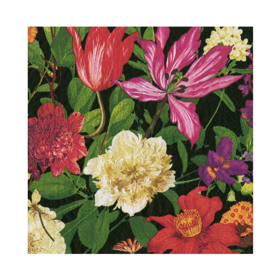 Caspari - Dutch Floral Black, 33 x 33 cm