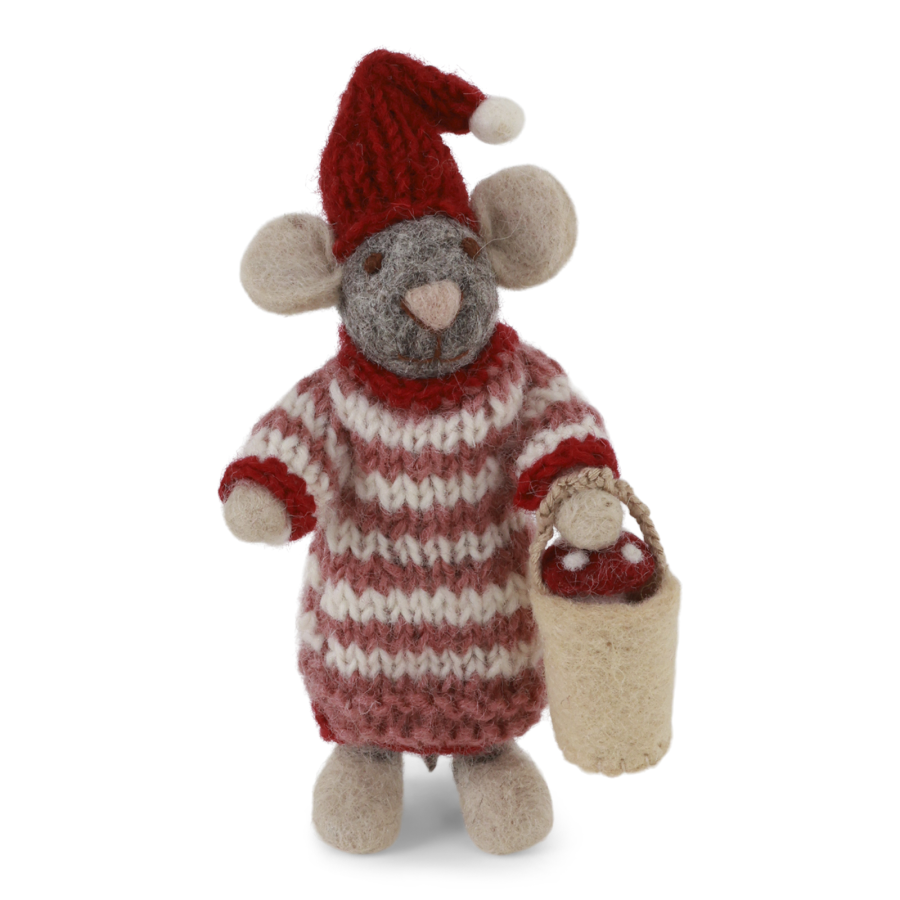 Gry & Sit - Small Grey Girly Mouse in Dress with Mushroom in Bucket