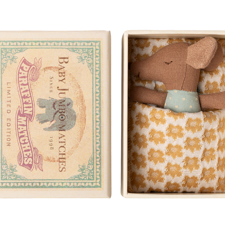 Maileg - Sleepy Wakey Baby Mouse in Matchbox Blue