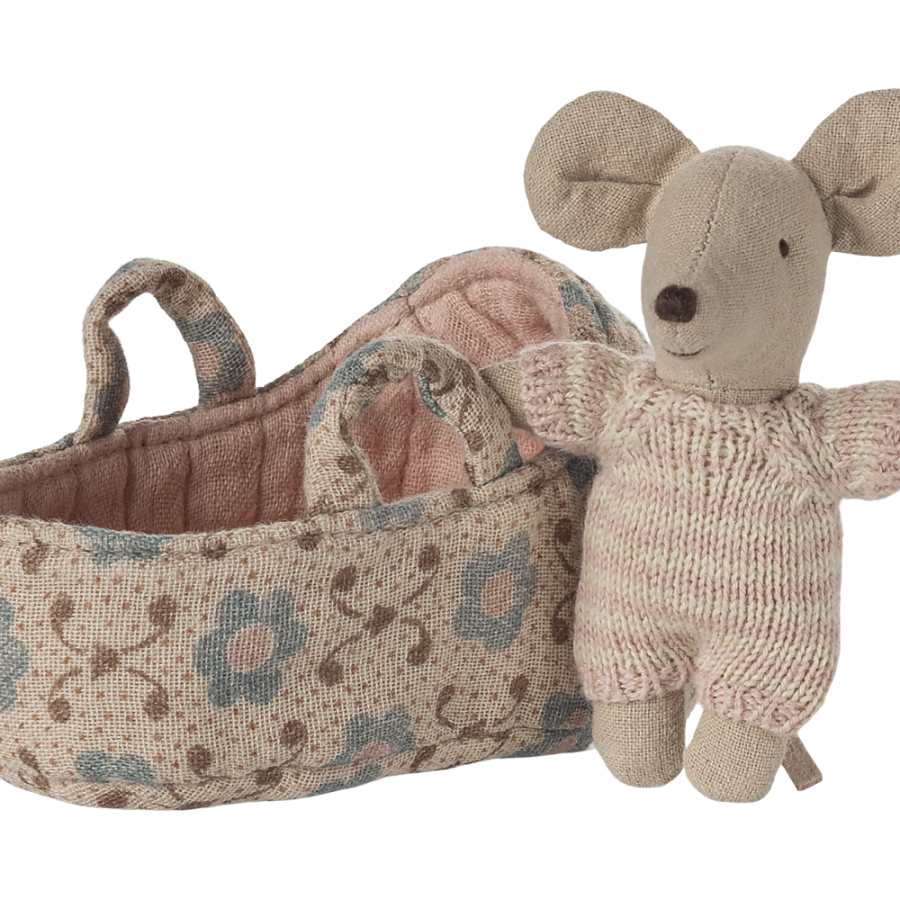 Maileg - Baby Mouse in Carry Cot Rose