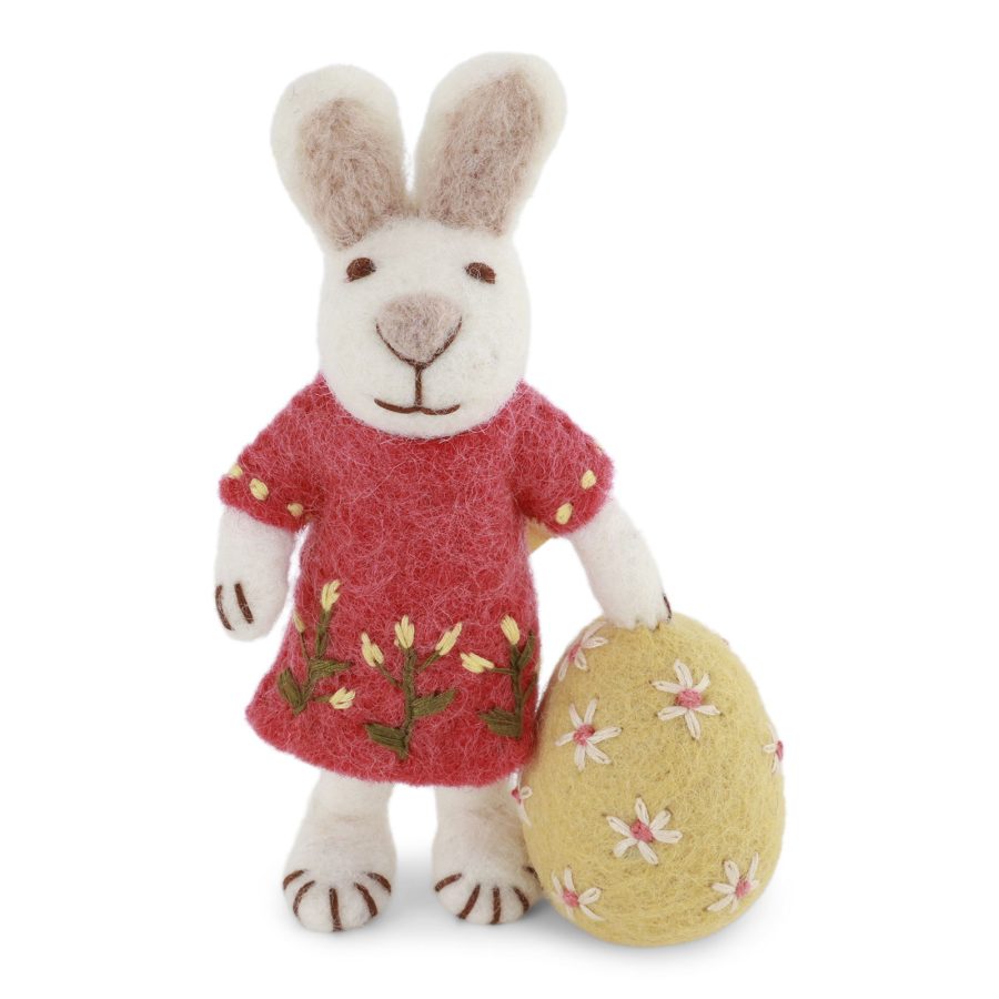 Gry & SIf - Small White Girly Bunny with Melon Dress & Big Egg