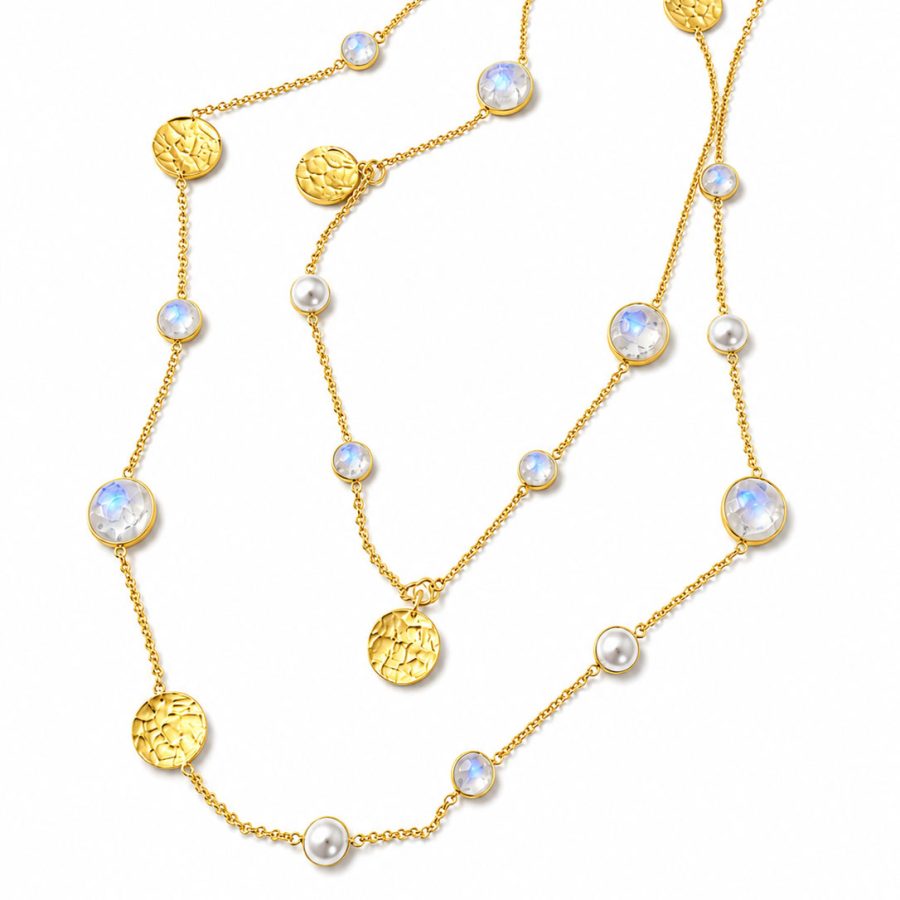 ShanShan - Halsband Minski White Pearl / Rainbow Moonstone