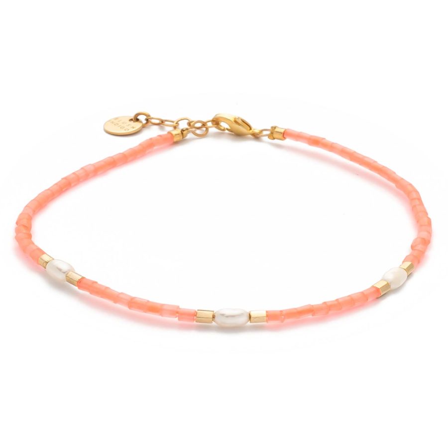 Blush Indigo - Armband Isola Capri Neon Coral 3 Sötvattenspärlor