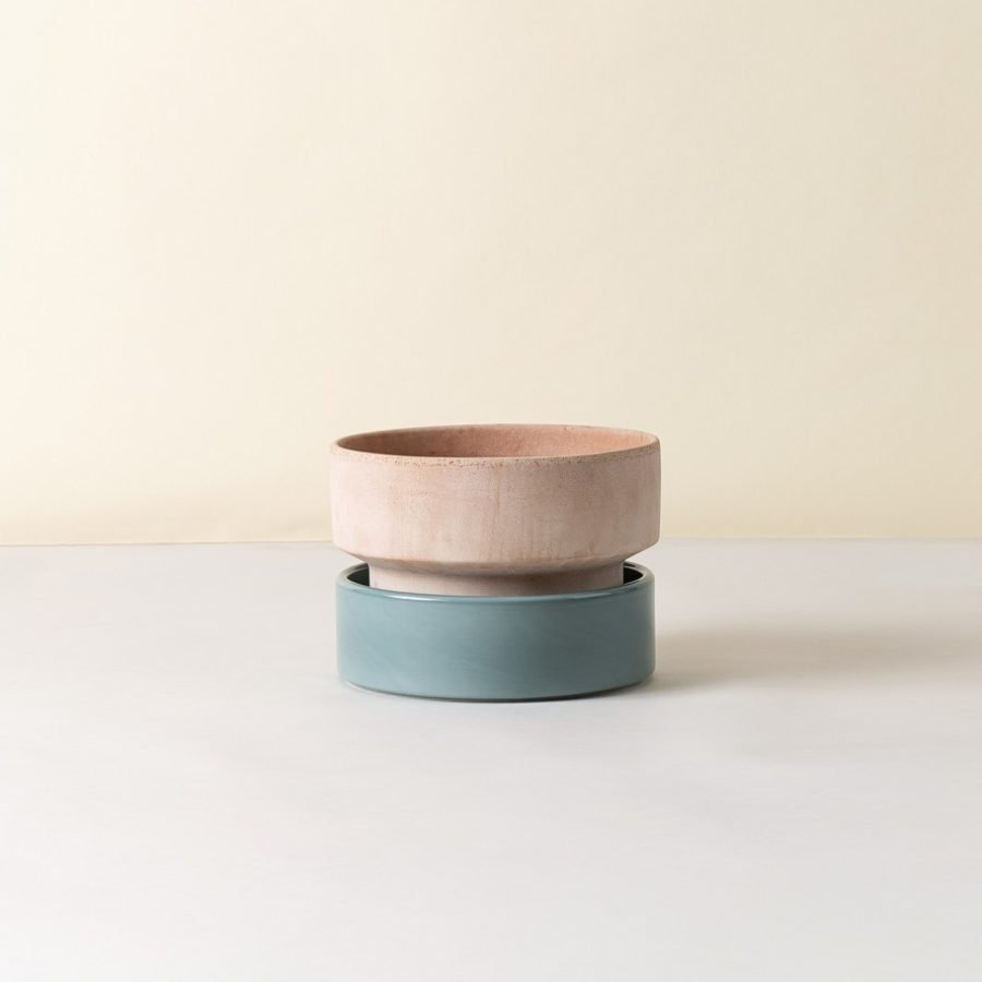 Bergs Potter - Kruka Hoff Low 25 Rosa/Misty Blue