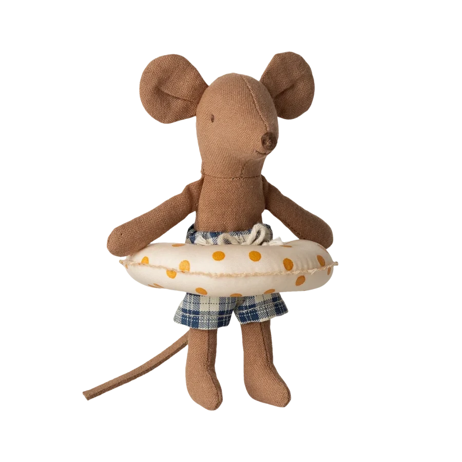 Maileg - Beach mouse with float Little brother Yellow dots