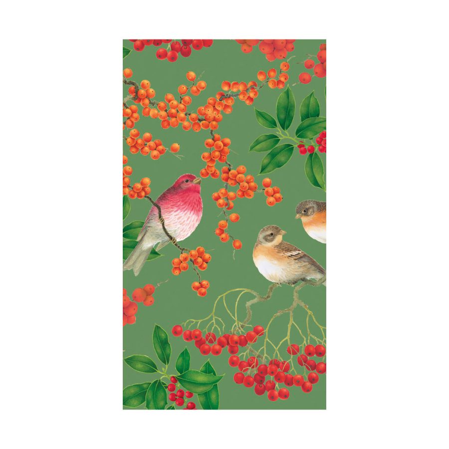 Caspari - Birds And Berries Green, 33 x 40 cm